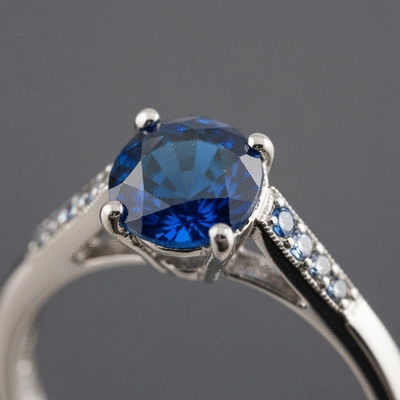Assortment of blue gemstone jewelry, including sapphire rings, aquamarine pendants, and lapis lazuli earrings on a clean, light background.