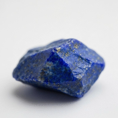 Close-up of a raw lapis lazuli gemstone showing its rich blue color and golden flecks.