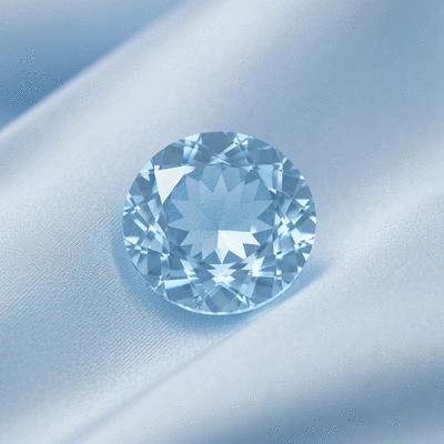 Close-up of a light blue aquamarine gemstone with a soft sparkle