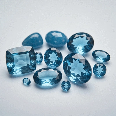 Assortment of polished blue gemstones for Gemini