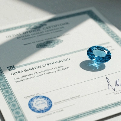 Close-up of a gemstone certification document