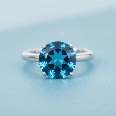 Close-up of a blue topaz gemstone set in a ring