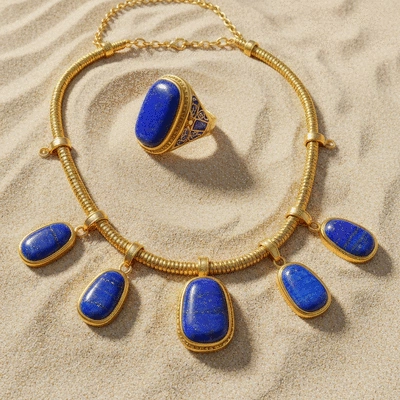 Ancient Egyptian jewelry featuring lapis lazuli and gold